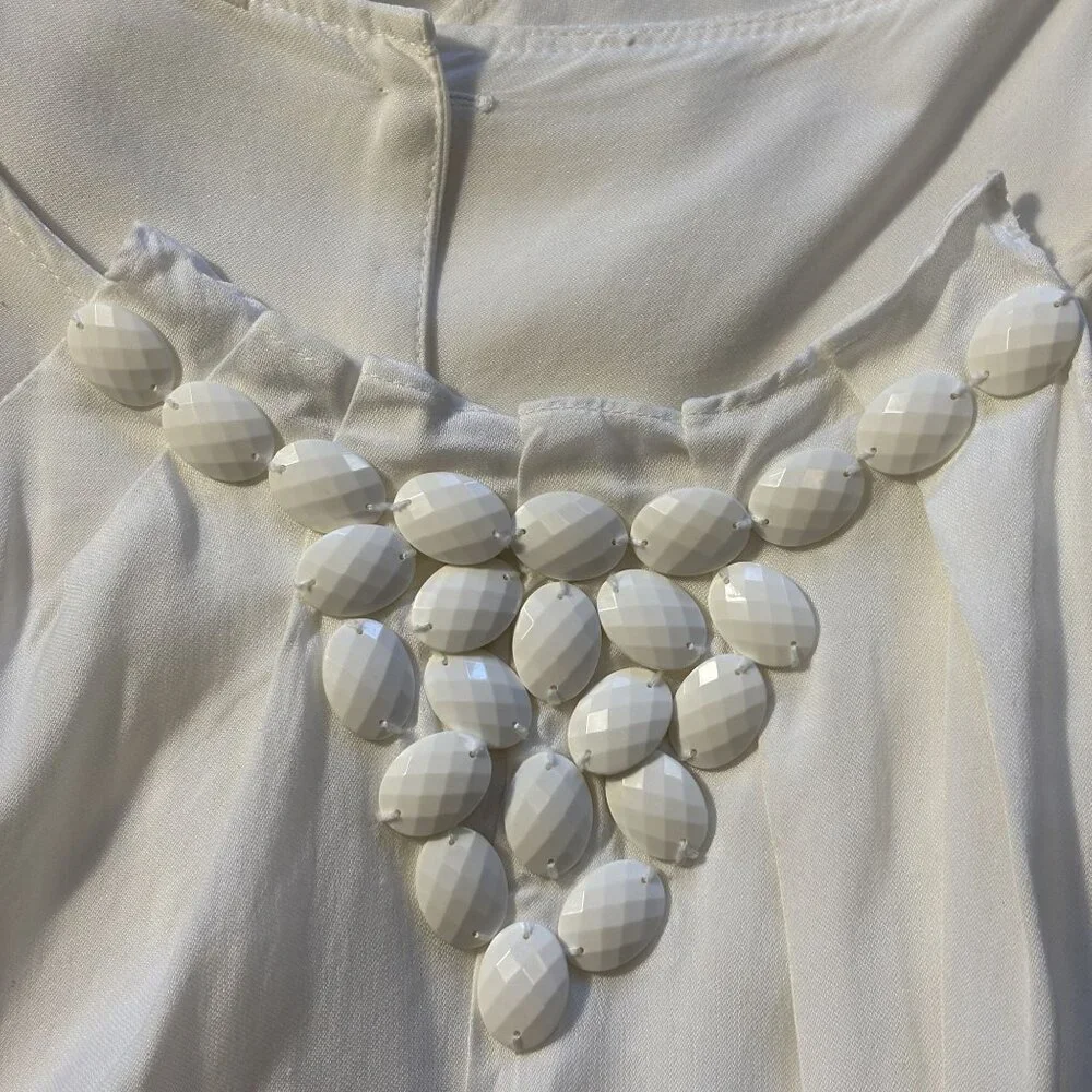 Charles Chang-Lima White Sleeveless Asymmetrical Dress With Button Back & Jewel - Picture 3 of 13